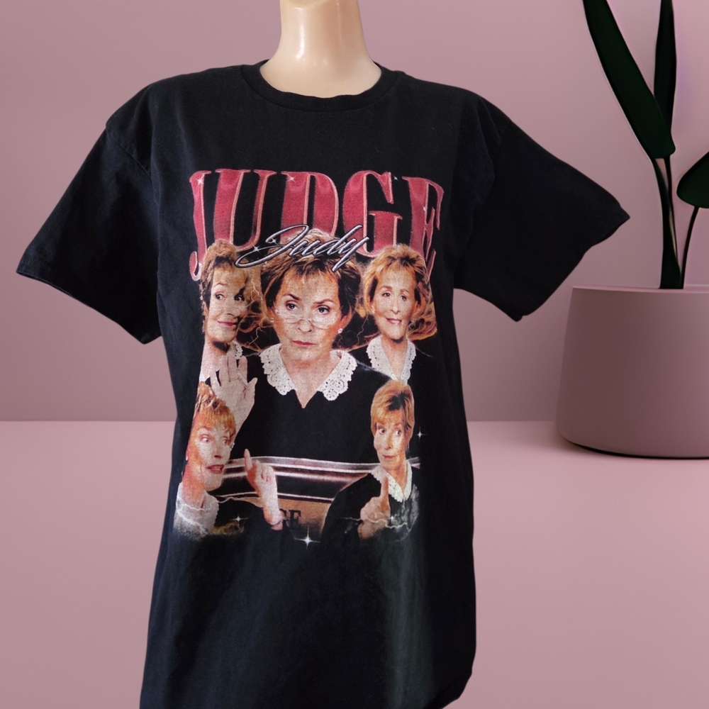 Gildan Black Tee with Pink 'Judge Judy' Graphic